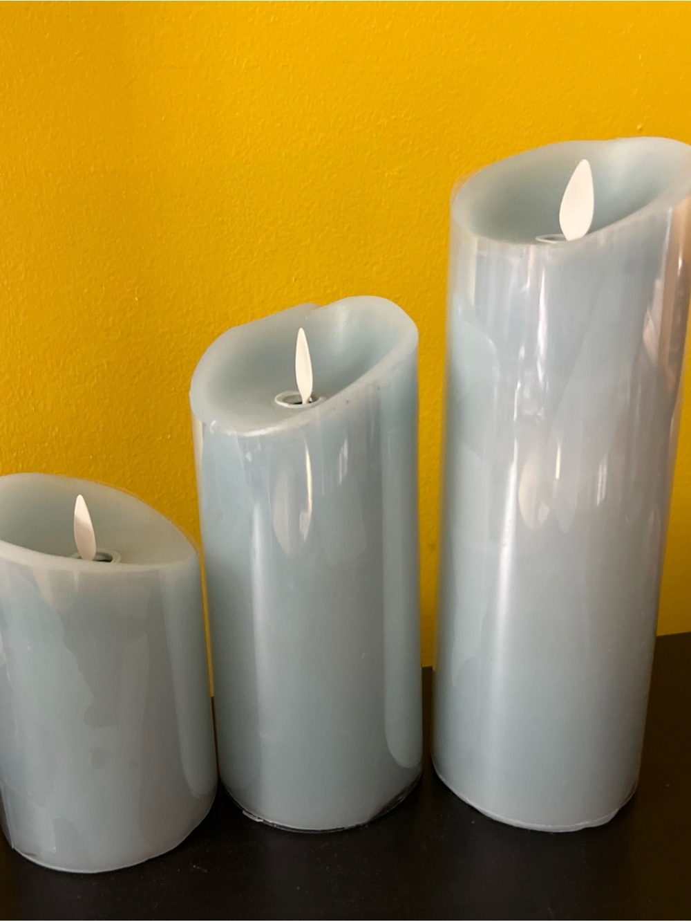 Luminary Light Blue candles, 3 pc LED Flameless Pillar Candle Trio